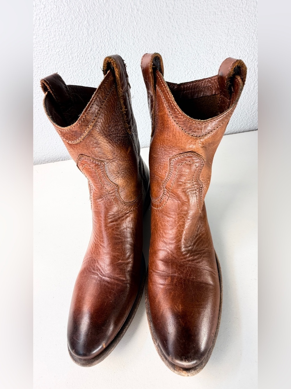 Frye Brown Leather Short Western Boots Womens 5.5 B Cowboy Ankle bootie - Picture 5 of 16